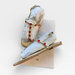 Katy Perry The Camie Gemstone Thong Flat Gold Sandal Ruby Red Size 6 New in Box!